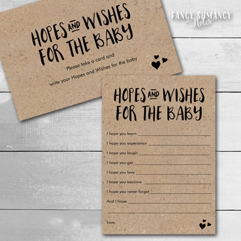 Baby Shower Hopes and Wishes Advice Cards for Baby Printable Cards and Sign Rustic Kraft Instant Download 9241 image 1