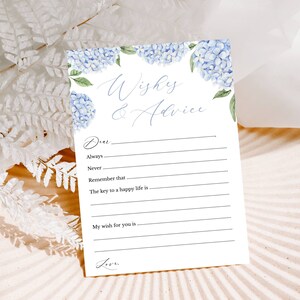 Blaue Hortensie Wünsche und Ratschläge druckbare Karten, Brautparty-Geburtstags-Party-Ruhestand, Aquarell Blumen, sofortiger digitaler Download 428