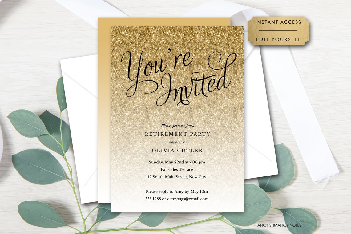 Gold Glitter You're Invited Editable Etsy