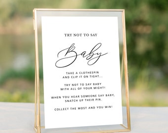 Instant Download Don't Say Baby Shower Activity, Minimalist Thin Script Gender Neutral, Non-Editable Black and White Printable File-177