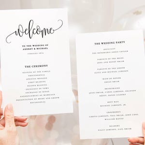 Editable Wedding Program, Double Sided Flat Program, Calligraphy Script, Self Edit Text, Instant Download, CORJL Template #916
