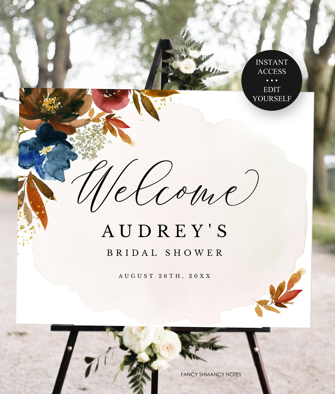 Navy Rust Boho Flowers Printable Welcome Signs-Any Event Fall image 1