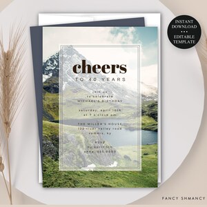 Rustic Outdoorsman Editable Birthday Invitation for Him, 40th Birthday-Any Year, Print or Text, Instant Download, Corjl Template-097