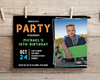 Simple Photo Birthday Invitation for Him-Edit Yourself-4x6 or 5x7, Any Age or Color-Kid Boy Teen-Print/Text-Editable Template-082