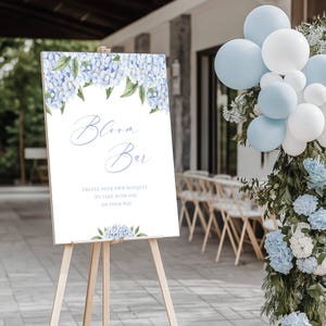 Blue Hydrangea Bloom Bar Flower Bar Sign, Floral Border, Bridal Shower, Wedding, 8x10" & 16x20",  Instant Download Printable Sign, 428