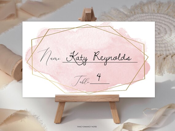 Pink and Gold Place Card Printable Templates, Blush Pink Watercolor ...