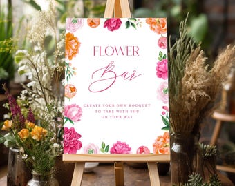 Letrero de bar con peonía rosa / Marco floral de peonía rosa y naranja brillante / Descarga digital en 2 tamaños, pósteres imprimibles, descarga instantánea 119