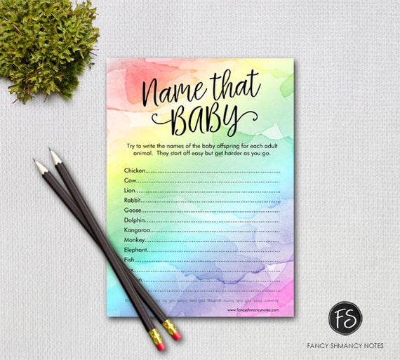 Rainbow Name That Baby Printable Script Baby Shower Game, Rainbow Watercolor, Printable Digital File Instant Download, #8234 Il_570xn
