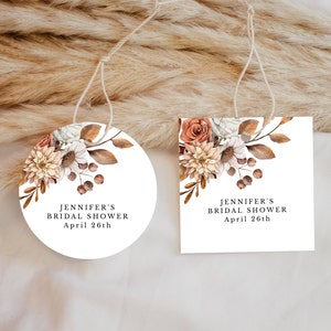 Terrakotta Blumen Bearbeitbare Party Favor Tags Aufkleber JEDE VERANSTALTUNG 3 Größen Kreis oder Quadrat Selbstbearbeitungstext Sofortiger Download CORJL Vorlage 124