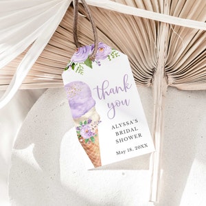 Lavendel-Eiscreme bis Brautdusche hängenden Favor Tag, lila Blumen, selbst bearbeiteter Text, sofortiger Download, CORJL bearbeitbare Vorlage 190