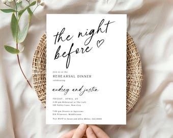 Fully Editable The Night Before Invitation-Rehearsal, Welcome Party, Open Heart, Handwriting Font, Edit Text & Colors, Editable Template 800