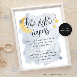 Blue Over the Moon Late Night Diapers Baby Shower Game | Blue Moon and Stars Theme | 8x10" | Instant Digital Download, Printable File #721 image 1