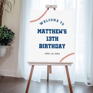 Honkbal verjaardagsfeestje bewerkbaar welkomstbord Teen Tween Kids Boy ELKE LEEFTIJD-bewerk jezelf, 3 maten, Corjl bewerkbare sjabloon 005