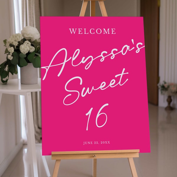 Welcome Sign Fully Editable, Bat Mitzvah Sweet 16 Quinceanera Birthday, Personalized Welcome, 3 Sizes, Instant Download, Corjl Template 193