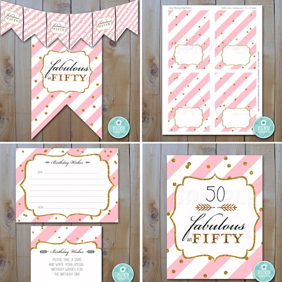 Printable Fabulous At Fifty Party Decor In Pink And Gold Printable Party Set Instant Download Printable Files 12500