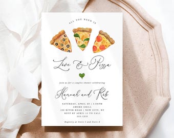 Love and Pizza Editable Invitation, Couples Shower Engagement Party Rehearsal Dinner Self Edit Instant Download CORJL Template 200