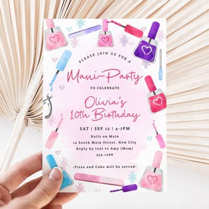 Manicure Party Birthday Editable Invitation, Mani-Party Girl Tween Kids, 5x7, 4x6, Print or Text-Instant Download-Corjl Template-265