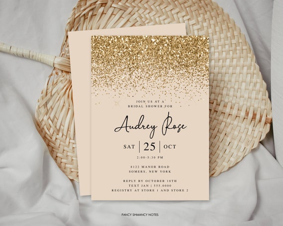 Gold Glitter Confetti Bridal Shower Invitation Template, Print or Text, Instant Digital Download, #045 Il_570xn