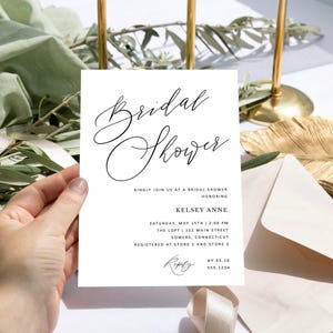 Chic Bridal Shower Invitation Template, Minimalist Script, Edit all Text & Colors Online, Digital Download, Editable Template-177