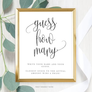 Instant Download Guess How Many Shower Game Party Activity, Game Display Sign, Black and White Minimalist Calligraphy, Printable File #916