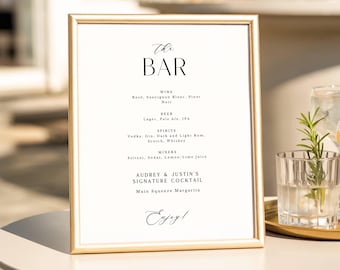 Minimalistisch barbord, mooi schrift en print | Volledig aanpasbaar 8 x 10" drankmenubord voor bruiloft of een evenement | Bewerkbare sjabloon 120