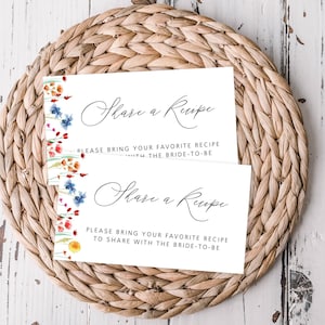 Wildflower Meadow Printable Recipe Request Card, Invitation Insert  for Love in Bloom Bridal Shower Theme, Instant Digital Download 182