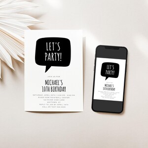 Birthday Party Invitation Editable Template, Speech Bubble Boy Invite, Edit Text, Colors, 4x6 5x7, Instant Download, Corjl Template-087