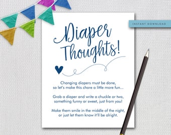 Blue Diaper Thoughts Baby Shower Activity, Late Night Diapers, Navy Blue and White, Instant Download, Printable File #8218