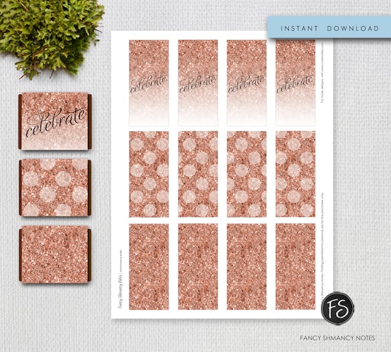 celebrate candy bar wrappers diy party favors rose gold glitter instant download printable 1435 diy candy bar wrapper
