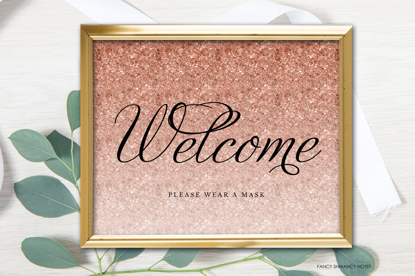Rose Gold Glitter Wear a Mask Sign Fancy Script Etsy
