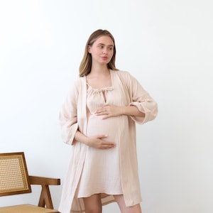 Chemise de nuit et peignoir de maternité en mousseline pour mamans qui allaitent - Vêtements de détente post-partum en coton, cadeau sac d'hôpital