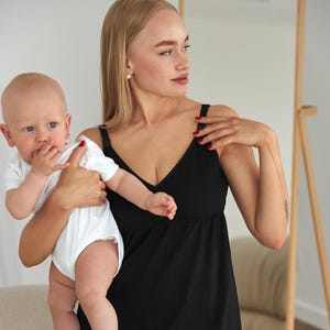 Zacht katoenen zwangerschapsshirt voor zwangerschap en postpartum / Nachthemd voor borstvoeding / Comfortabele zwangerschapsloungekleding