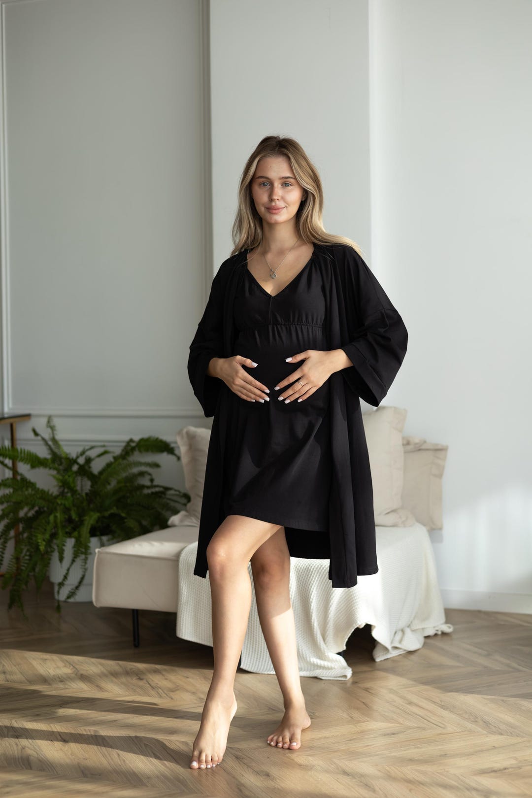 Maternity Nightgown & Robe Set – Nursing Clips, Hospital Bag Gift for ...