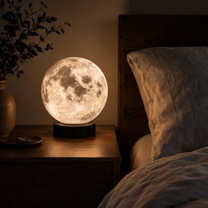 Lámpara lunar 3D / Luz nocturna lunar / Lámpara de mesa lunar realista / Luz ambiental para dormitorio / Decoración lunar / Regalo celestial