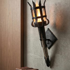 Medieval Torch Wall Lamp, Gothic Castle Sconce, Fantasy Dungeon Decor, D&D Game Room Lighting, LED Faux Flame Knight Light, RPG Gift image 6