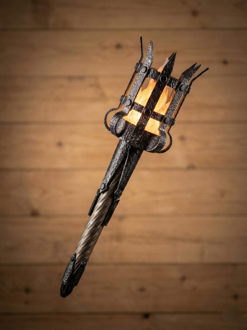 Medieval Torch Wall Lamp, Gothic Castle Sconce, Fantasy Dungeon Decor, D&D Game Room Lighting, LED Faux Flame Knight Light, RPG Gift image 9