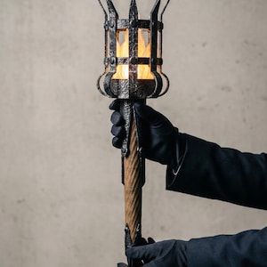 Medieval Torch Wall Lamp, Gothic Castle Sconce, Fantasy Dungeon Decor, D&D Game Room Lighting, LED Faux Flame Knight Light, RPG Gift image 2