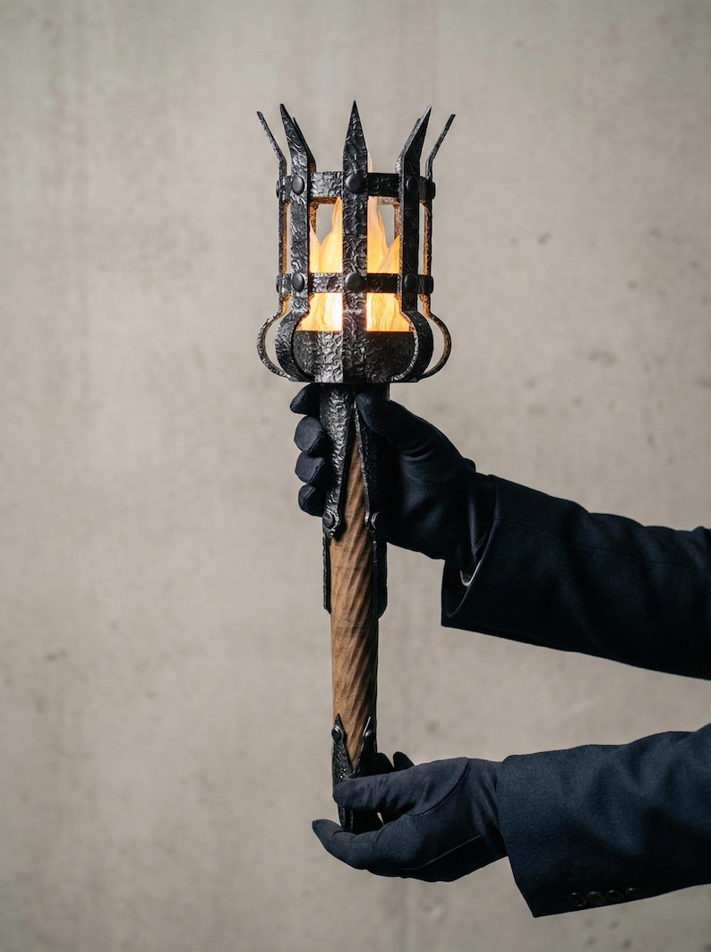 Medieval Torch Wall Lamp, Gothic Castle Sconce, Fantasy Dungeon Decor, D&D Game Room Lighting, LED Faux Flame Knight Light, RPG Gift image 2