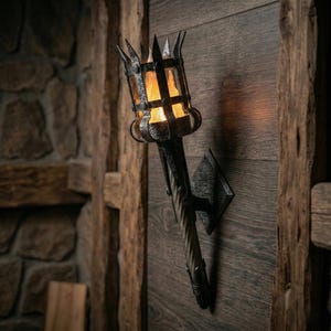 Medieval Torch Wall Lamp, Gothic Castle Sconce, Fantasy Dungeon Decor, D&D Game Room Lighting, LED Faux Flame Knight Light, RPG Gift