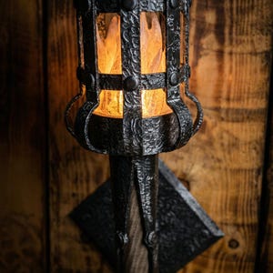 Medieval Torch Wall Lamp, Gothic Castle Sconce, Fantasy Dungeon Decor, D&D Game Room Lighting, LED Faux Flame Knight Light, RPG Gift image 7