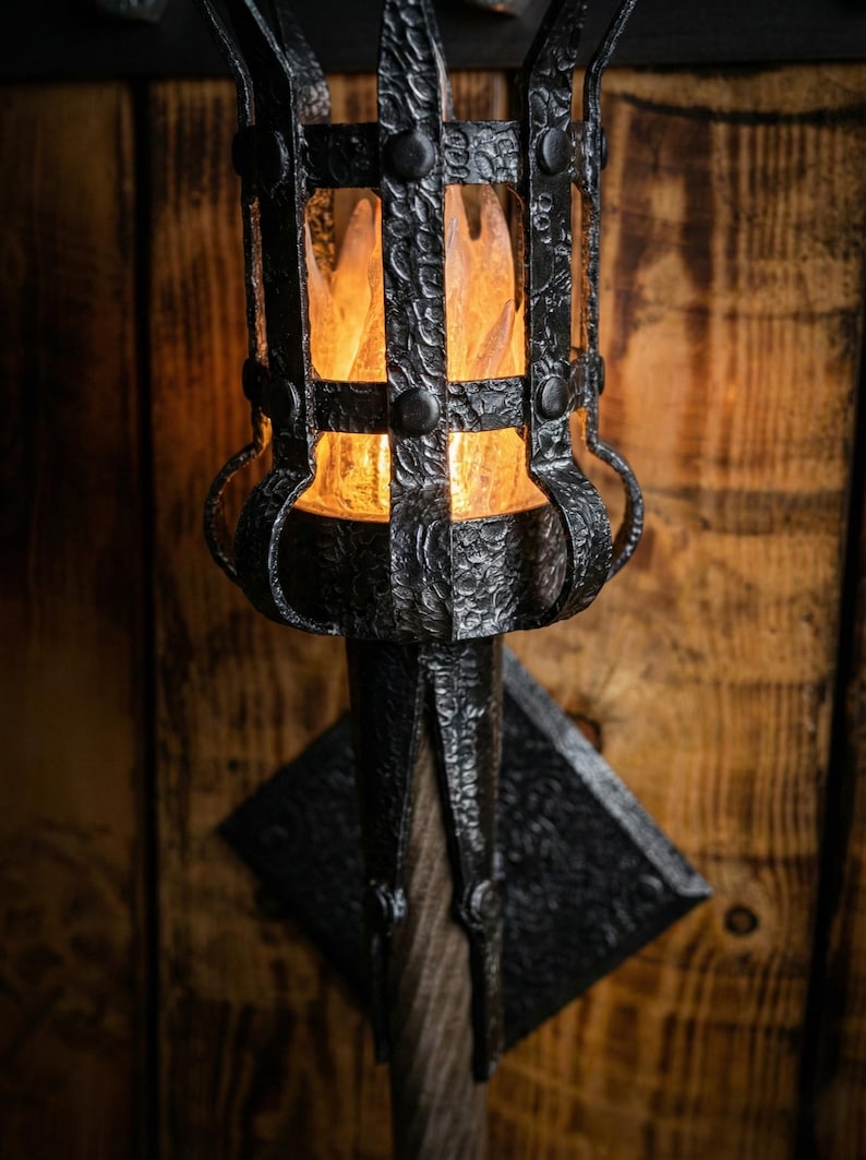 Medieval Torch Wall Lamp, Gothic Castle Sconce, Fantasy Dungeon Decor, D&D Game Room Lighting, LED Faux Flame Knight Light, RPG Gift image 7