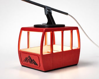 3D Printed Ski Gondola Table Lamp, Cable Car Night Light, Mountain Lodge Decor, Skier Gift, Winter Sports Cabin Lighting, Apres Ski