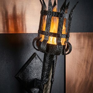 Medieval Torch Wall Lamp, Gothic Castle Sconce, Fantasy Dungeon Decor, D&D Game Room Lighting, LED Faux Flame Knight Light, RPG Gift image 5