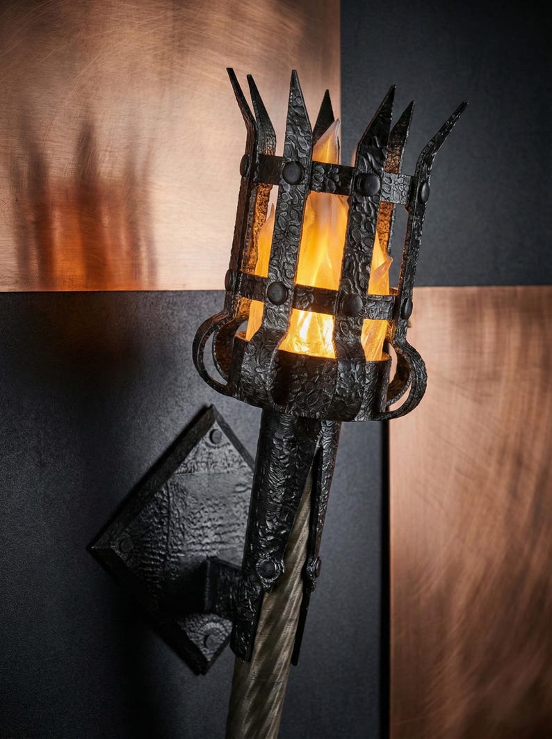 Medieval Torch Wall Lamp, Gothic Castle Sconce, Fantasy Dungeon Decor, D&D Game Room Lighting, LED Faux Flame Knight Light, RPG Gift image 5