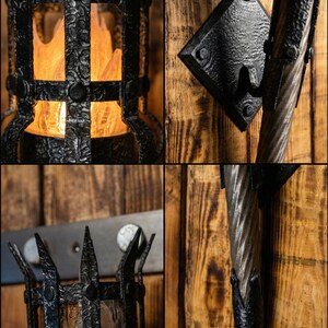 Medieval Torch Wall Lamp, Gothic Castle Sconce, Fantasy Dungeon Decor, D&D Game Room Lighting, LED Faux Flame Knight Light, RPG Gift image 3