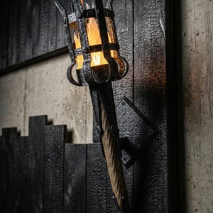 Medieval Torch Wall Lamp, Gothic Castle Sconce, Fantasy Dungeon Decor, D&D Game Room Lighting, LED Faux Flame Knight Light, RPG Gift image 4