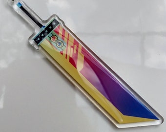 Retrowave Buster Sword Keychain inspired by JRPGs, FF7