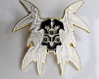 Black Skull Mask Winged Angel Enamel Pin