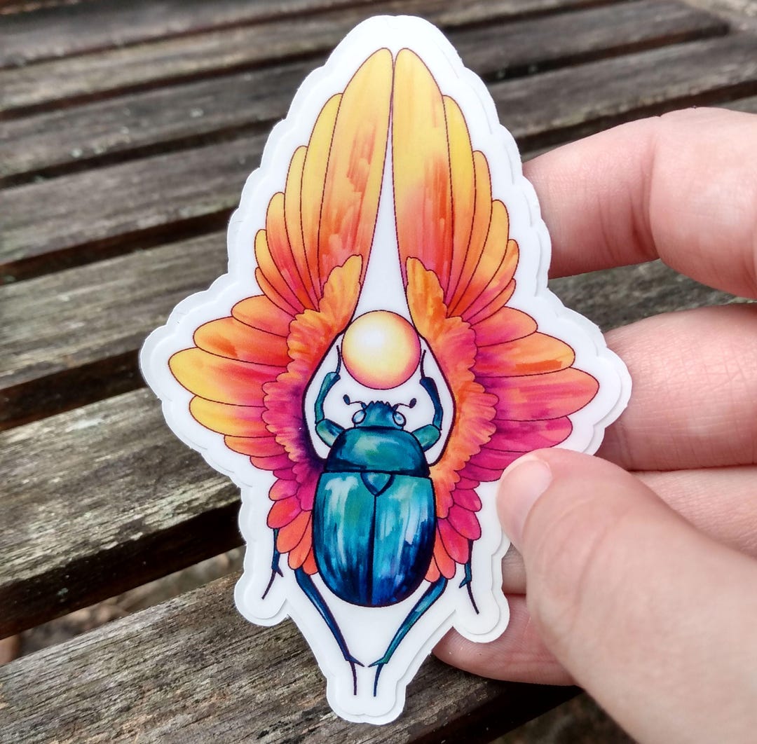 Scaracat Sticker Winged Scarab Vinyl Sticker, Digital Human Art - Etsy