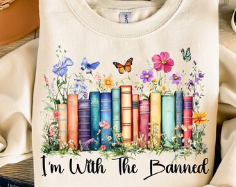 Sono con i PNG vietati, Libri vietati PNG, Leggi gli amanti dei libri vietati PNG, Ispirazione floreale digitale PNG, Vintage Bookish, Download digitale